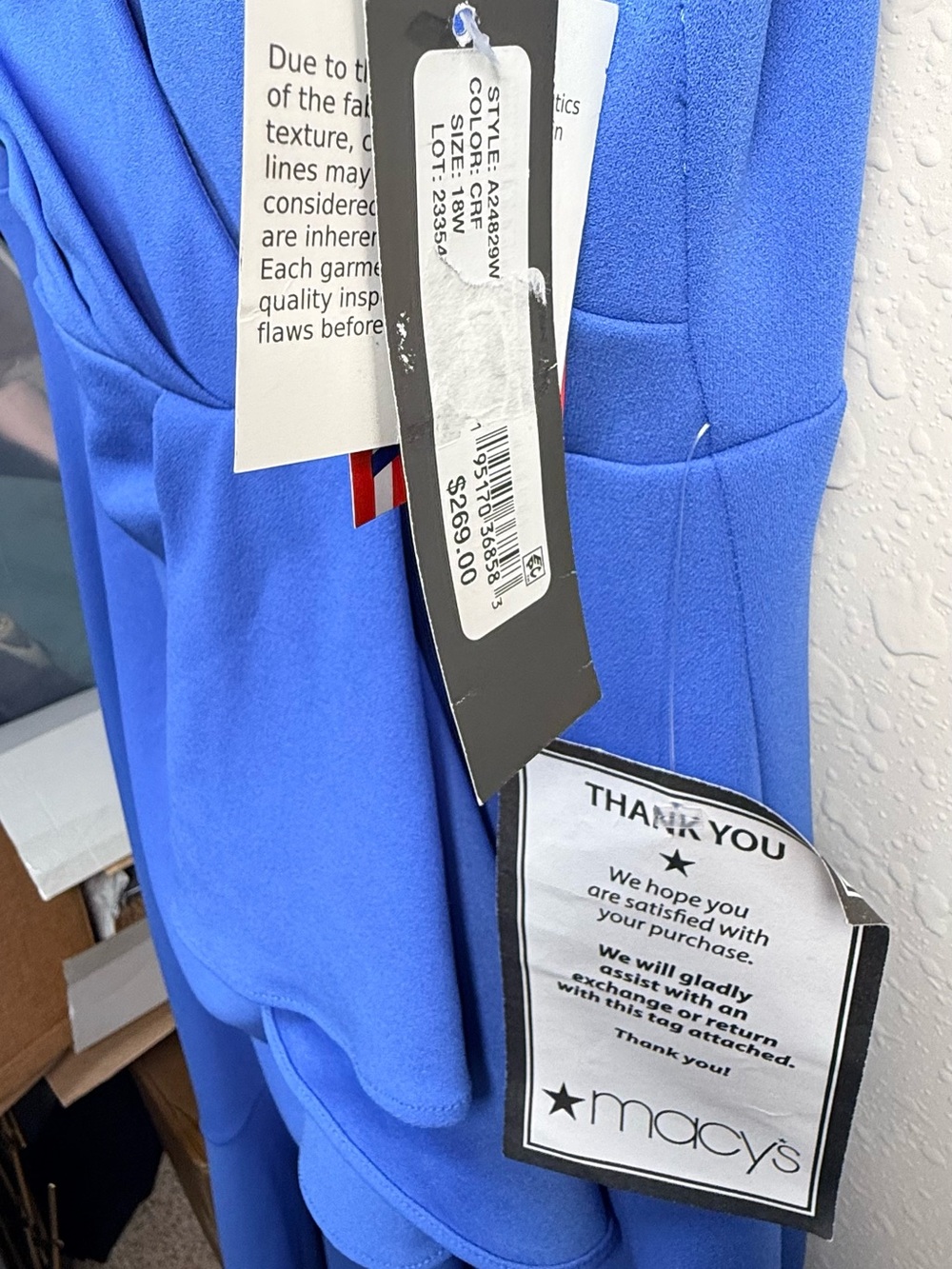 Betsy & Adam Cobalt Blue Ruffle Front Formal Maxi Gown Draped V Neck - Picture 13 of 13